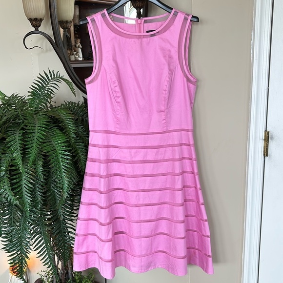 Ann Taylor Pink Tiered Fit & Flare Lined Sleeveless Tulle Mesh Cotton Office - Picture 16 of 16